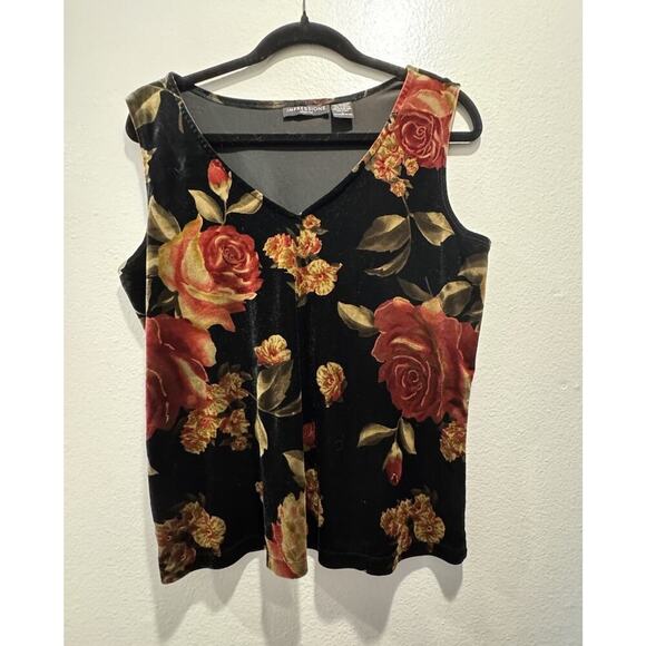 Impressions Lifestyle Size Large Velvet Floral Print Tank Dark Romantic Y2K Look - Picture 5 of 6